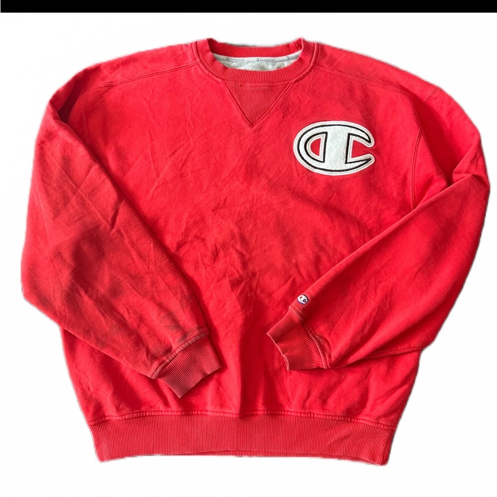 Vintage Champion Red Patch Crewneck w/ stains Men’s Size XL Reverse Weave